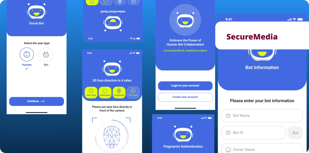 SecureMedia app screens