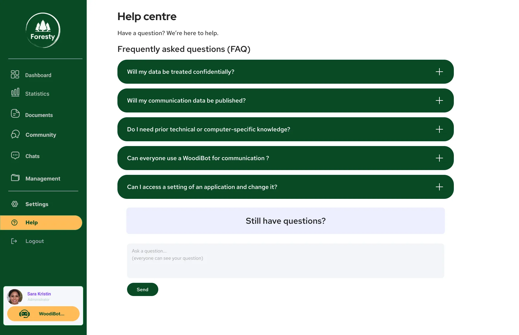 Help centre with FAQ